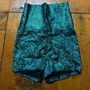 Monster muffin kelly green high waisted sparkly roller derby booty shorts dance